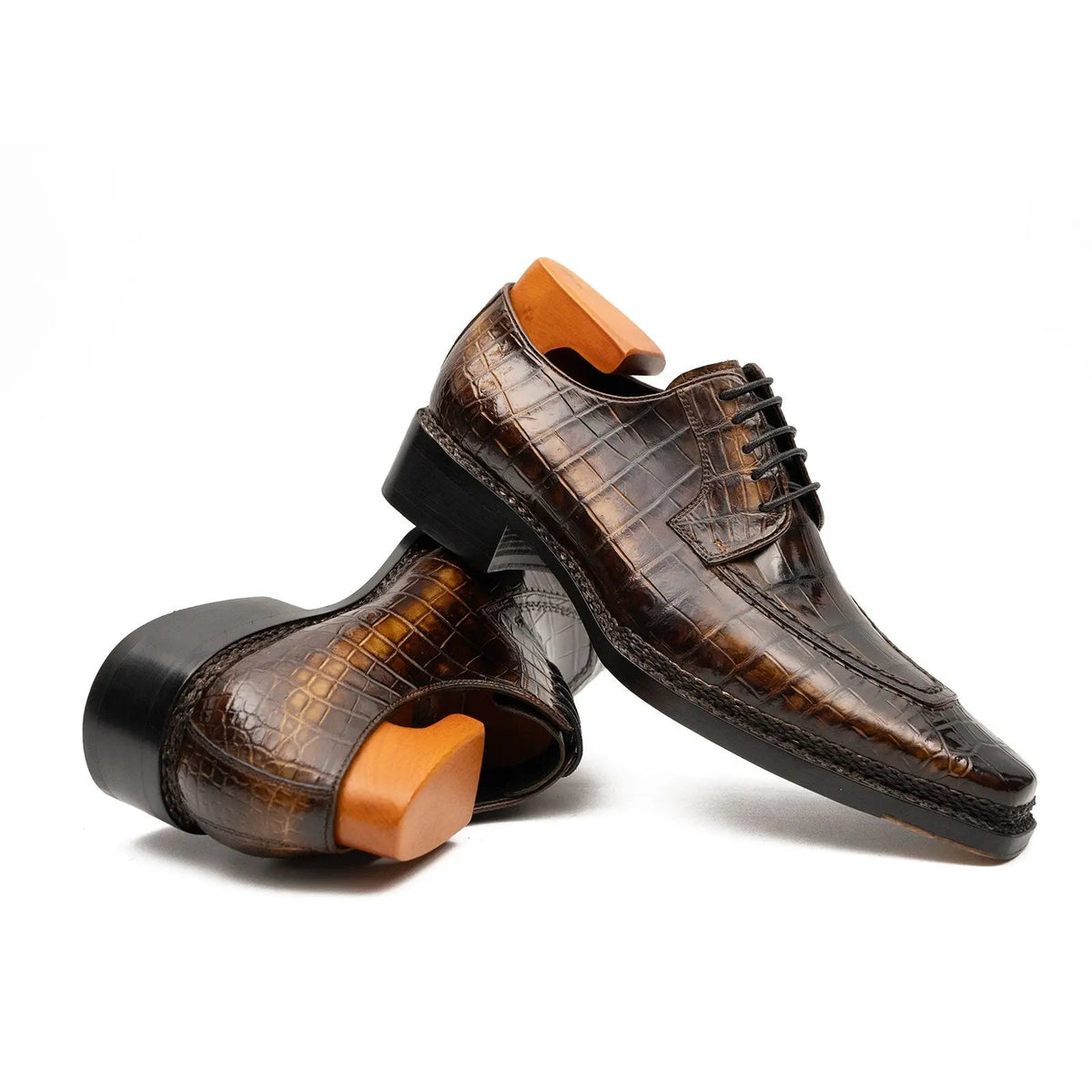 Dark Brown Textured Apron-Toe Derby Shoe
