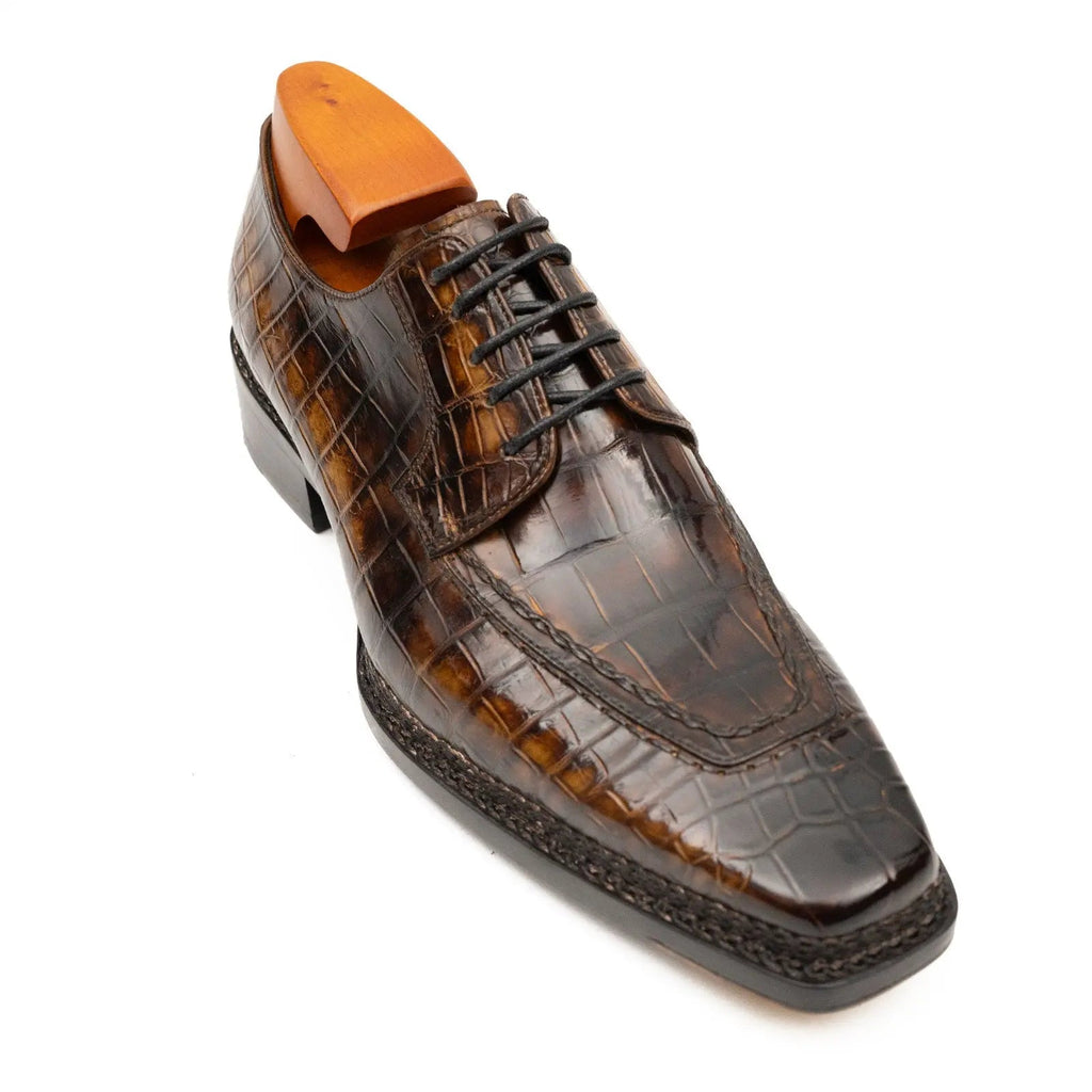 Dark Brown Textured Apron-Toe Derby Shoe