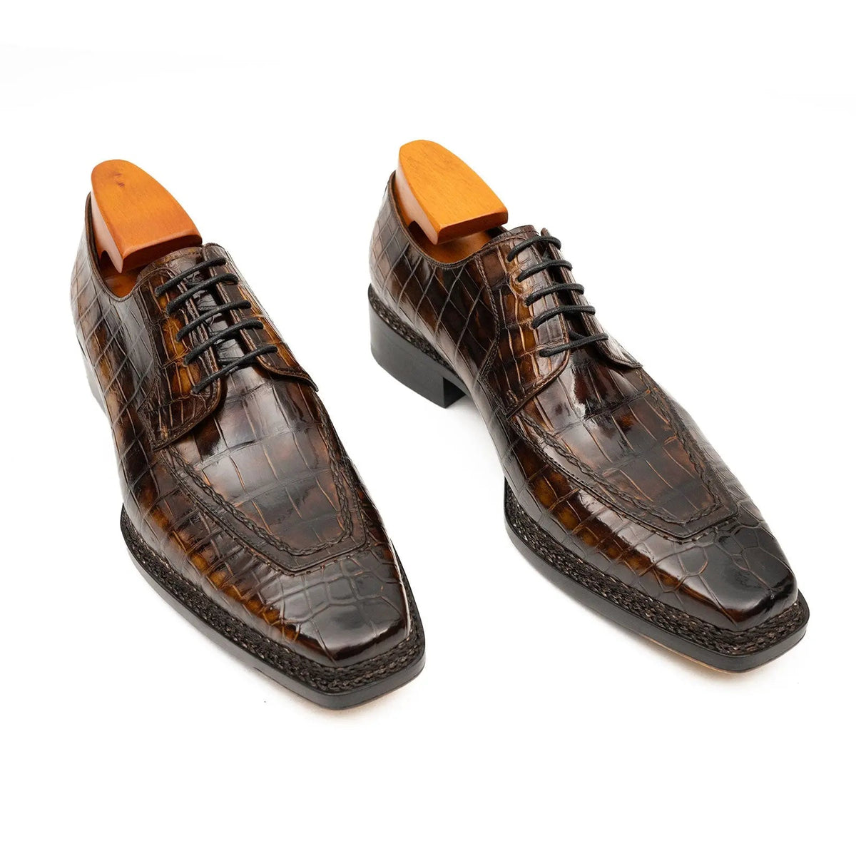 Dark Brown Textured Apron-Toe Derby Shoe