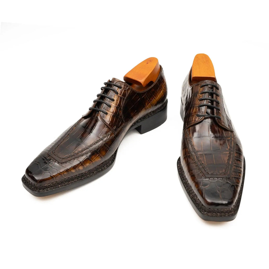 Dark Brown Textured Apron-Toe Derby Shoe