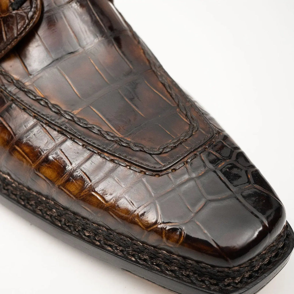 Dark Brown Textured Apron-Toe Derby Shoe