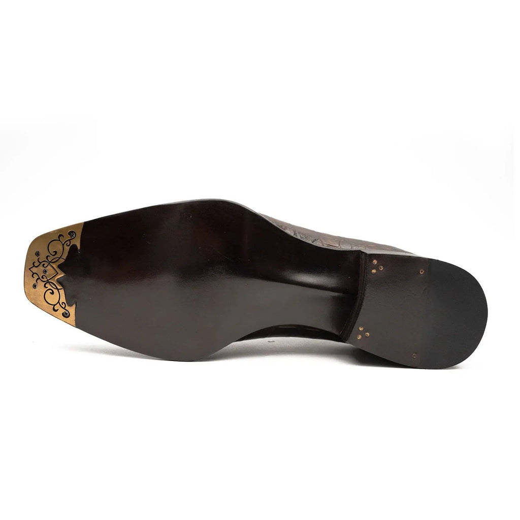 Dark Brown Textured Apron-Toe Derby Shoe