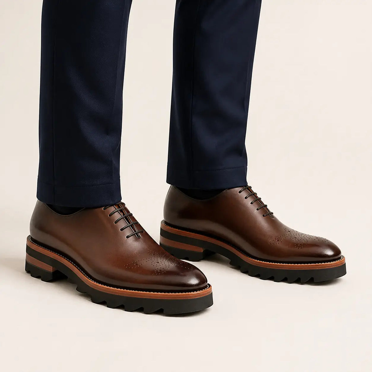 Coffee Plain-Toe Oxford Shoes with Coffee-Band Lug Sole