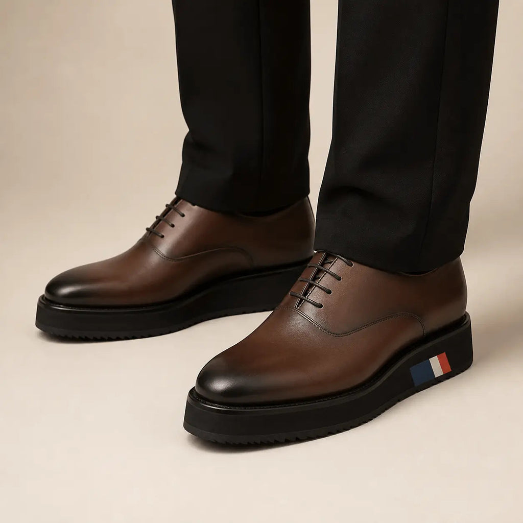 Brown Platform Plain-Toe Lace-Up Shoe