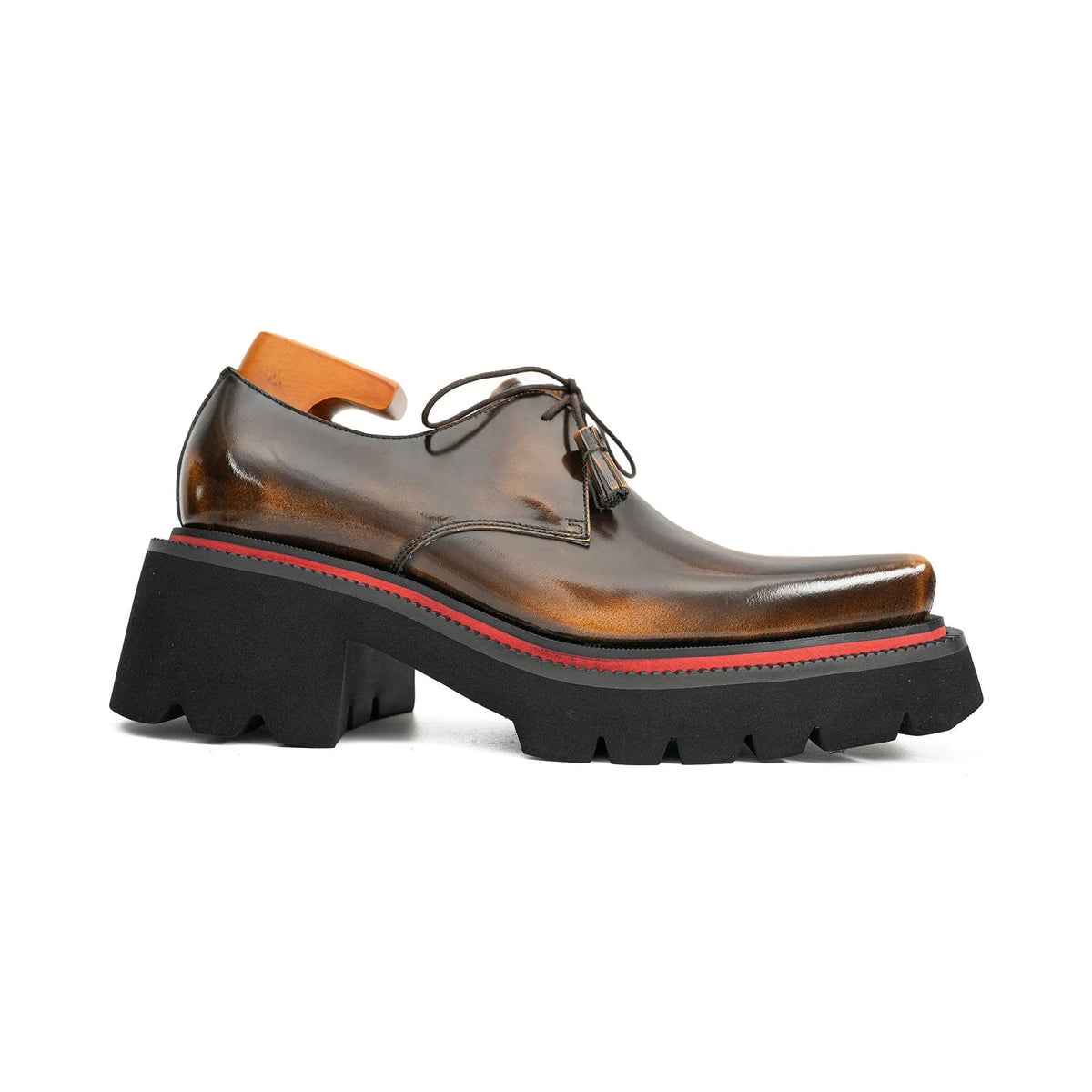 Brown Apron-Toe Derby Shoe with Golden Shading