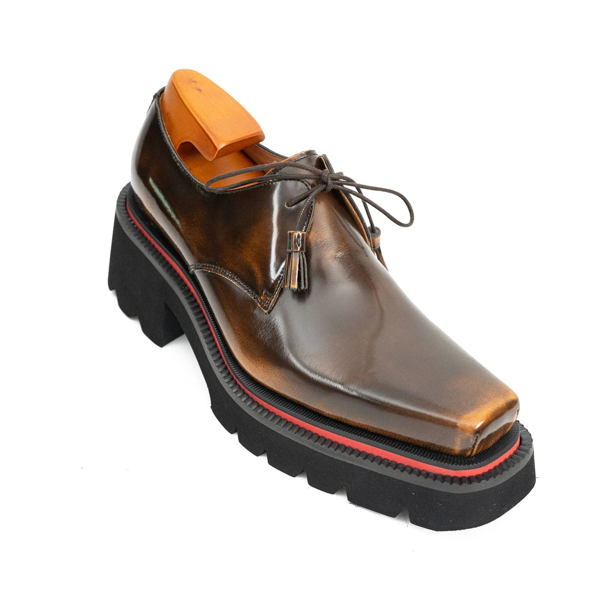 Brown Apron-Toe Derby Shoe with Golden Shading