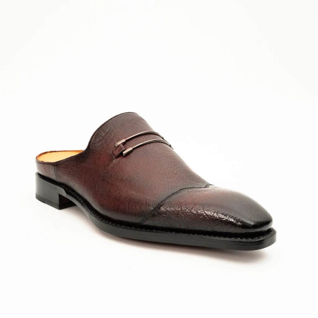 Burgundy Cap-Toe Calf Leather Mule Loafers