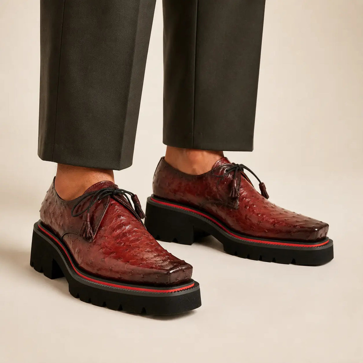 Burgundy Textured Lug Sole Derby Shoe