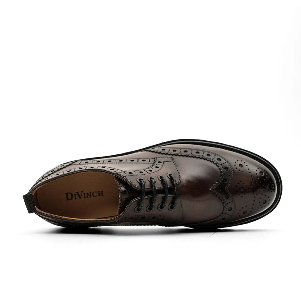 Brown Wingtip Cow Leather Derby Shoes