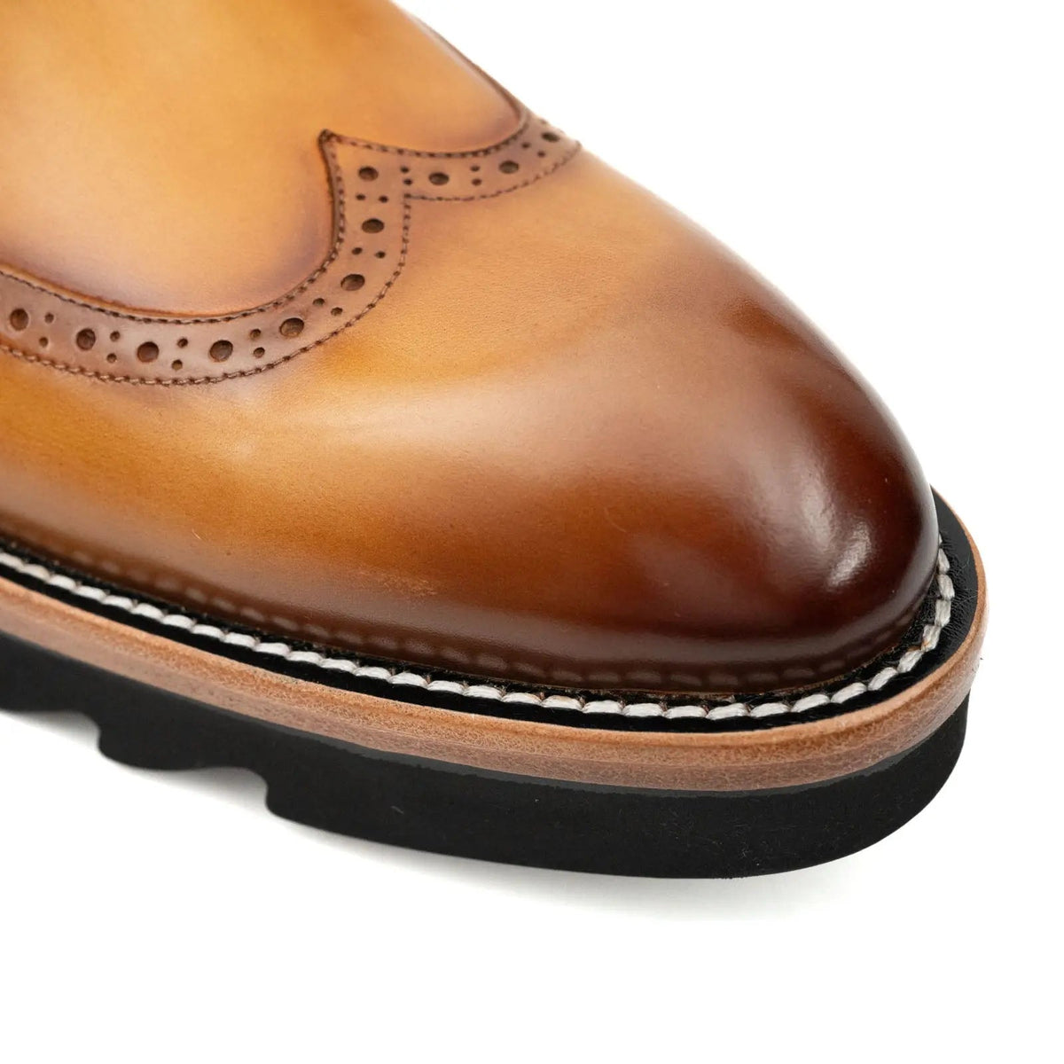 Golden Tan-Brown Lug Sole Wingtip Chelsea Ankle Boot