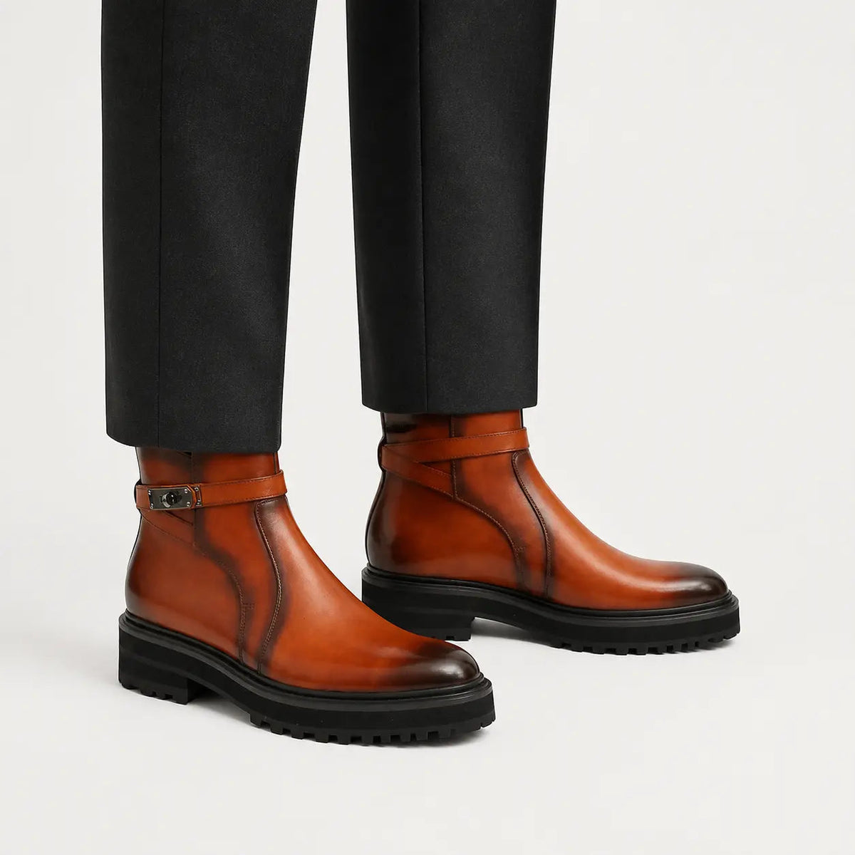 Orange-Brown Ankle Boot with Buckle Strap