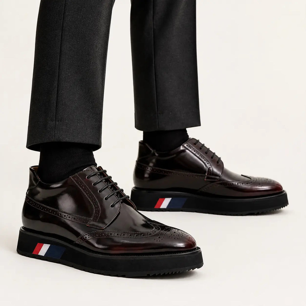 Dark Burgundy Platform Ankle-Height Lace-Up Shoe
