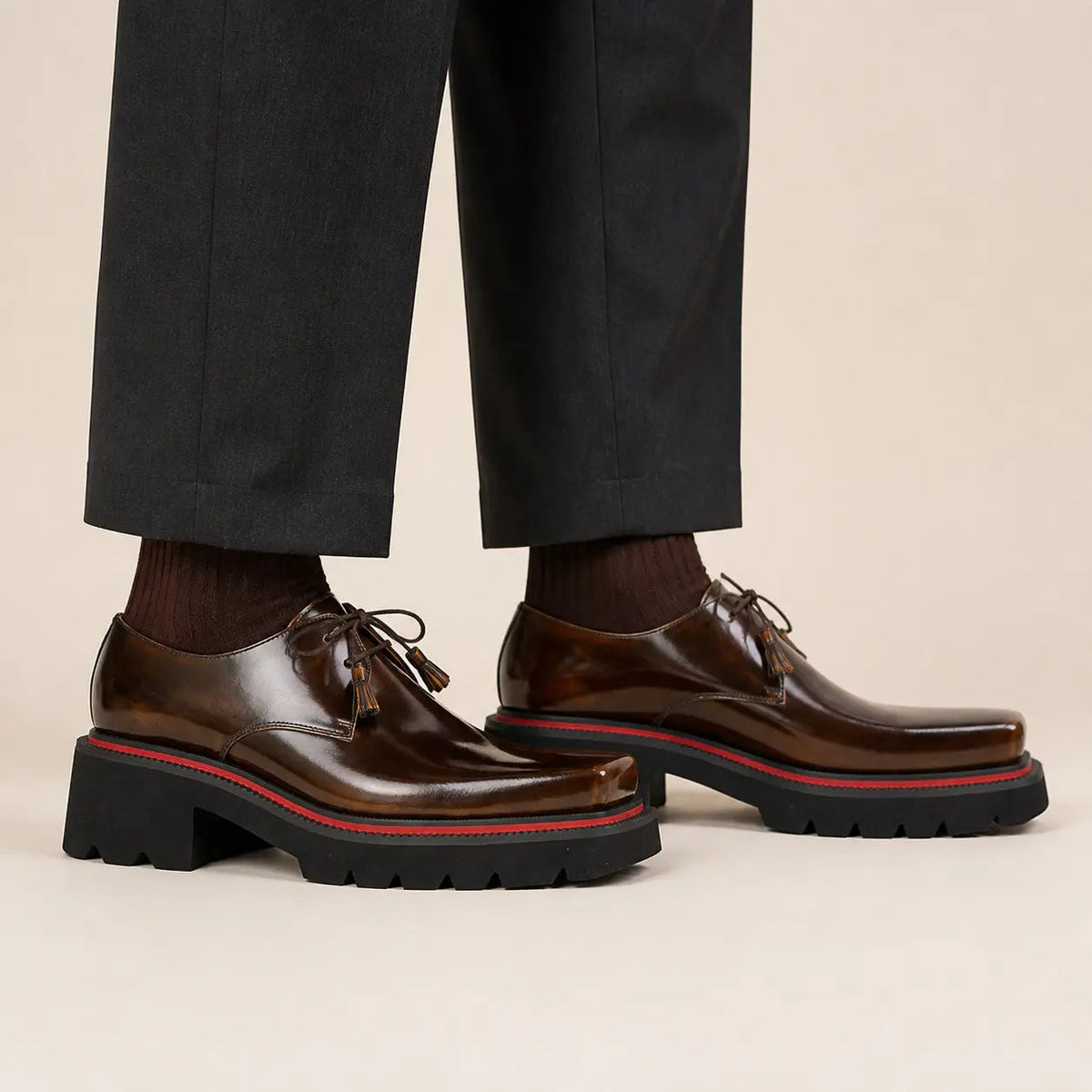 Brown Apron-Toe Derby Shoe with Golden Shading