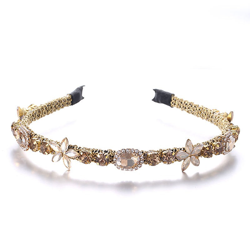 Crystal flower set with colorful glass diamond fine edge hair hoop