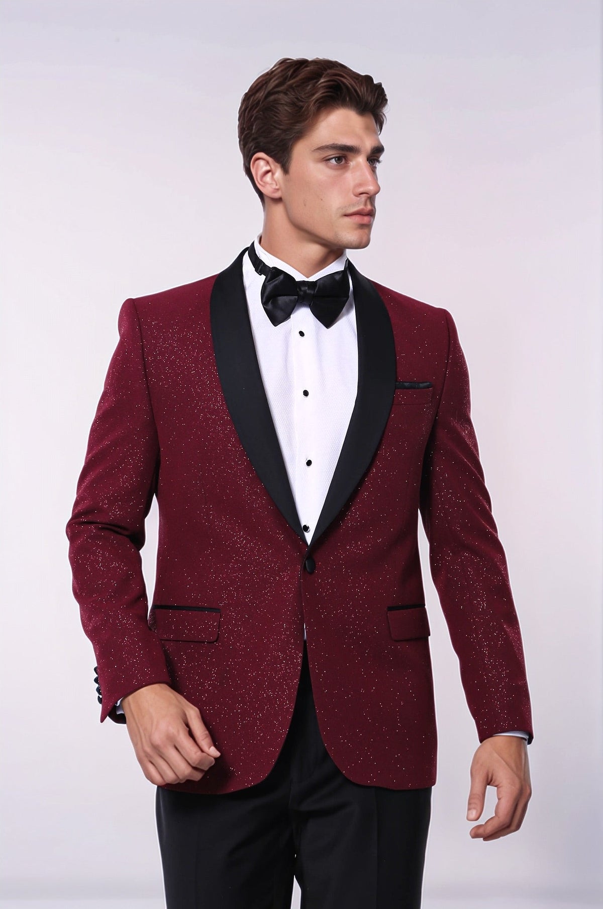 Burgundy Shawl Lapel Sparkly Men Tuxedo Jacket - Wessi