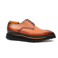 Orange-Brown Plain-Toe Derby Shoes with Brown-Edge Lug Sole