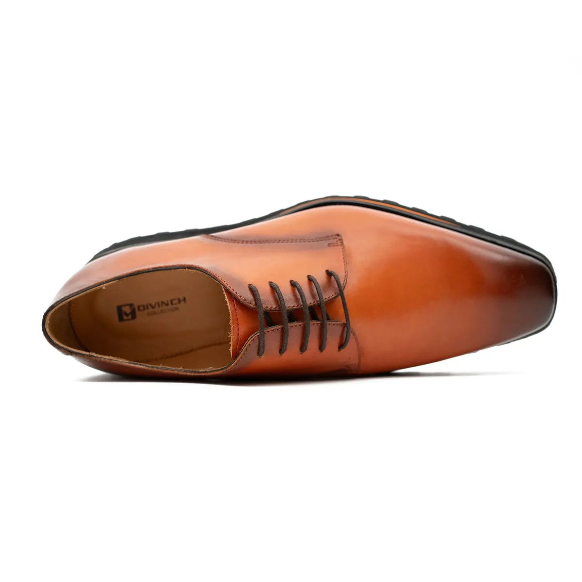 Orange-Brown Plain-Toe Derby Shoes with Brown-Edge Lug Sole