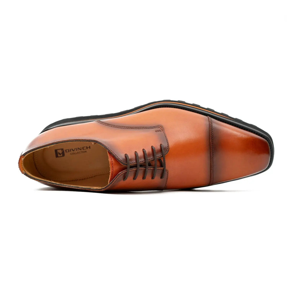 Orange-Brown Cap-Toe Derby Shoes with Contrast-Edge Lug Sole