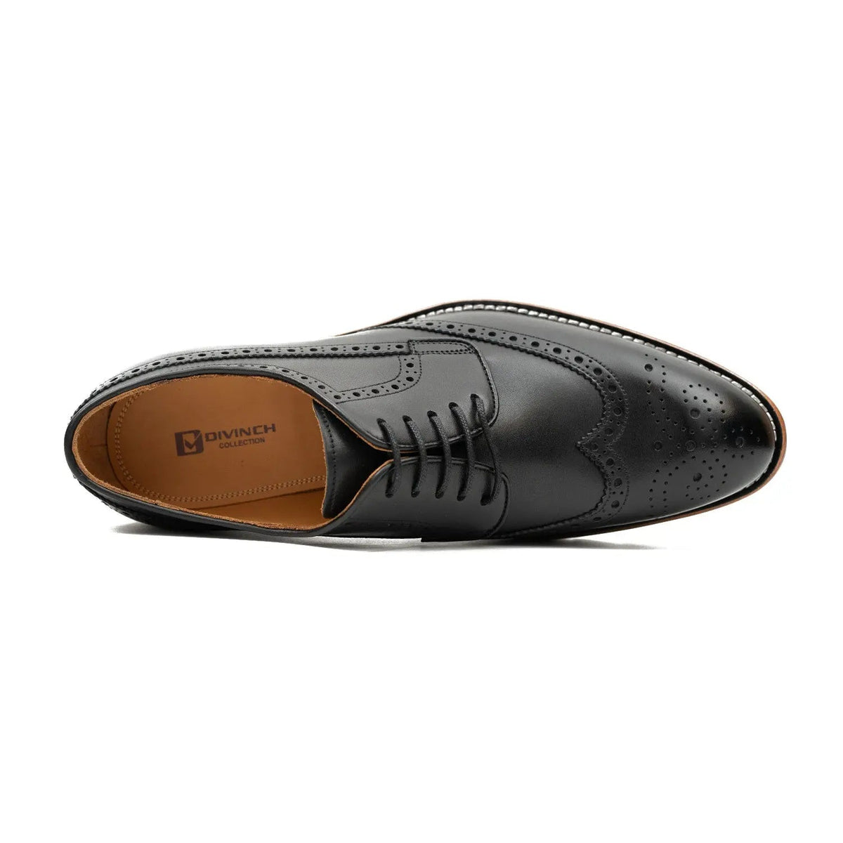 Black Wingtip Derby Shoes with Brown-Band Lug Sole