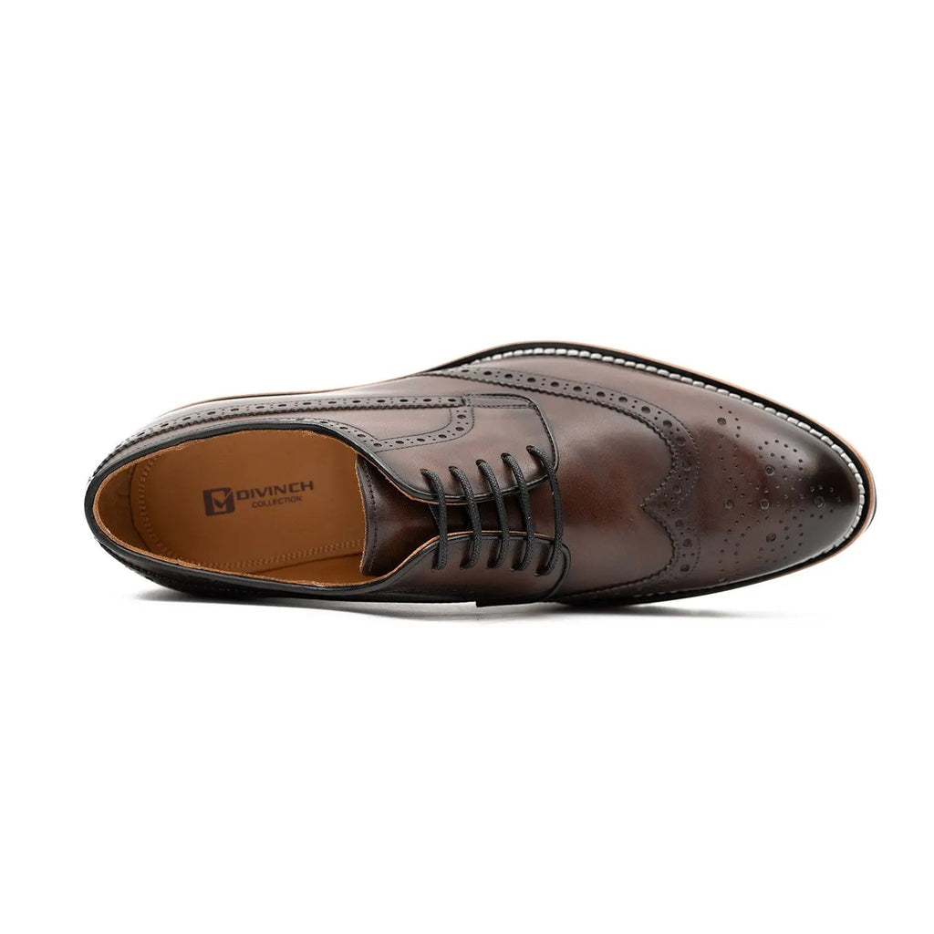 Brown Wingtip Derby Shoes with Brown-Band Lug Sole