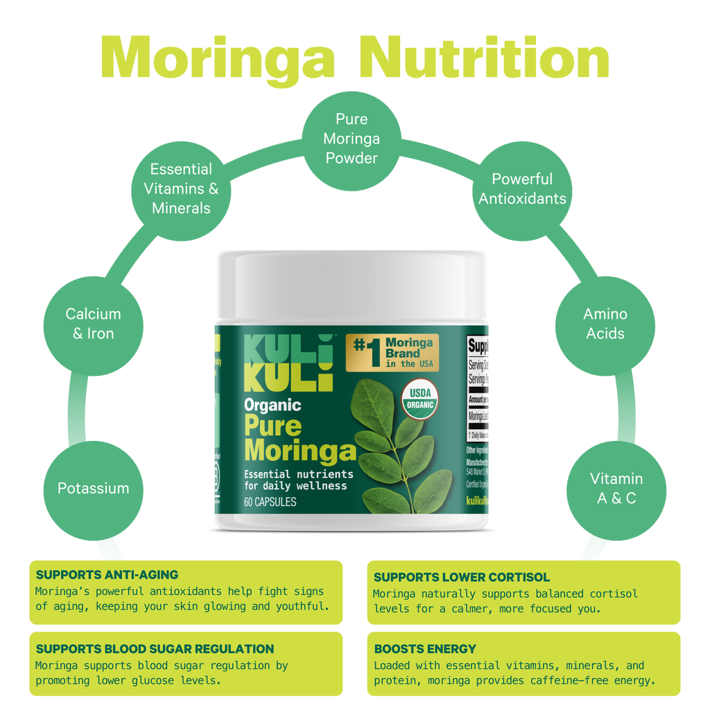 Organic Pure Moringa Powder Capsules (60-Count)