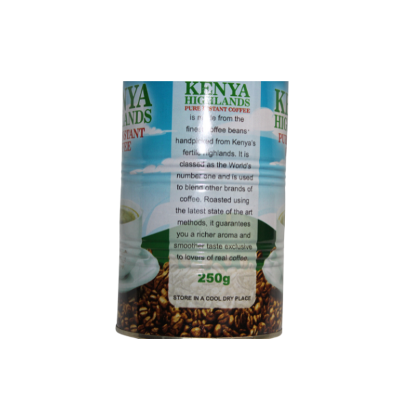 Kenya Highlands Pure Instant Coffee side label information