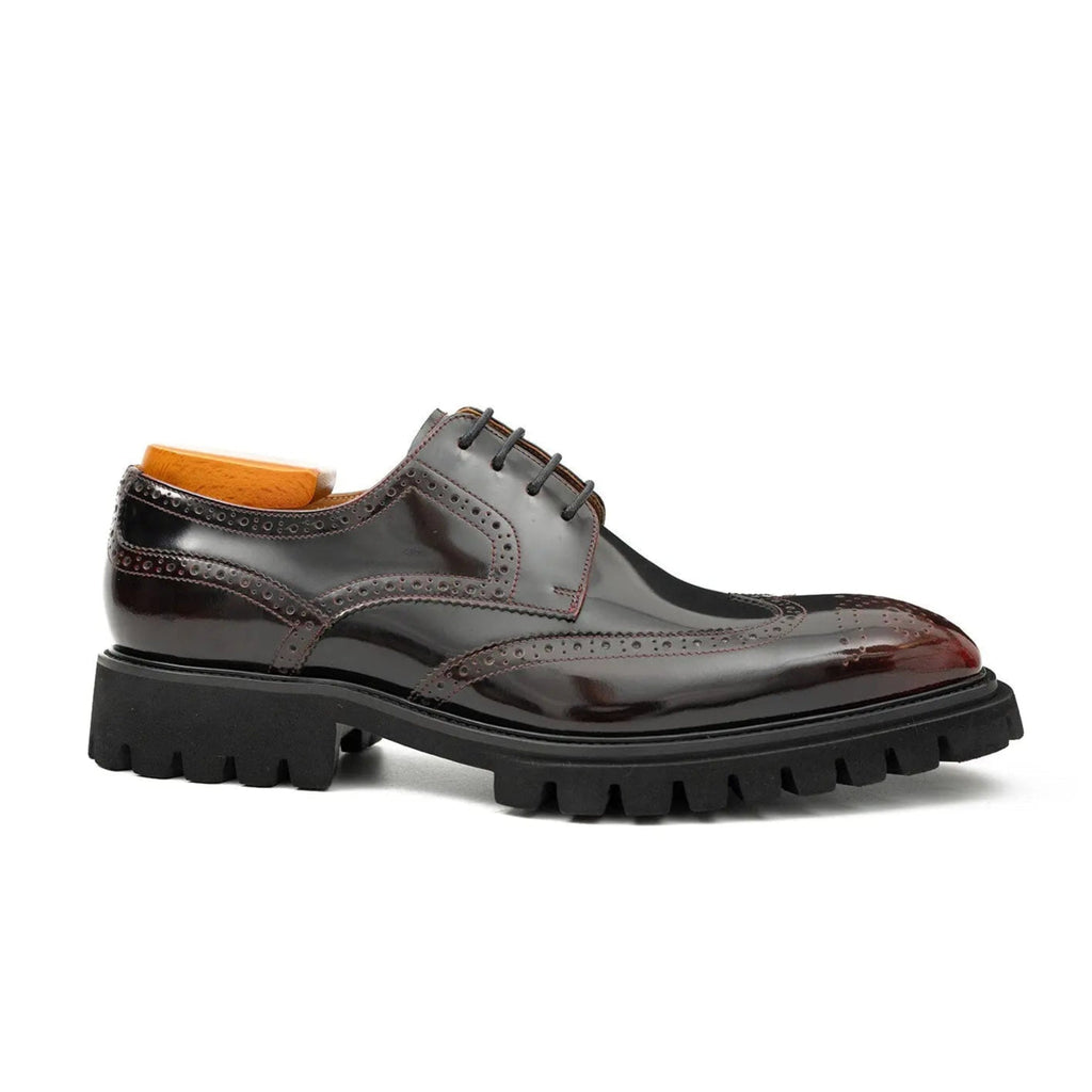 Dark Burgundy Wingtip Derby Shoes with Lug Sole