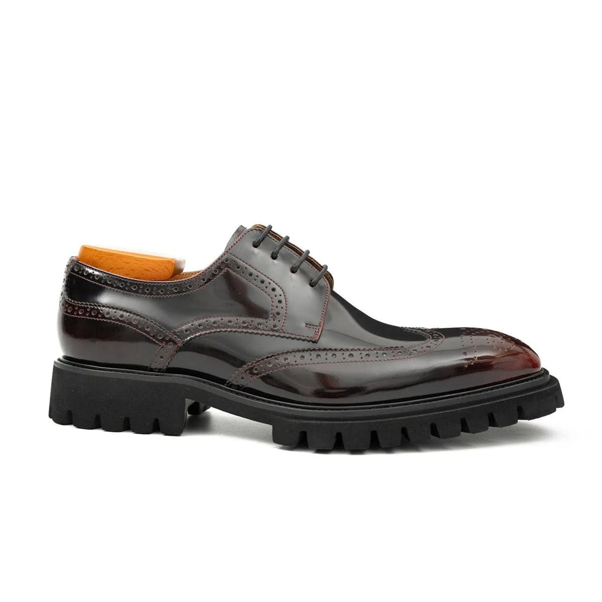 Dark Burgundy Wingtip Derby Shoes with Lug Sole