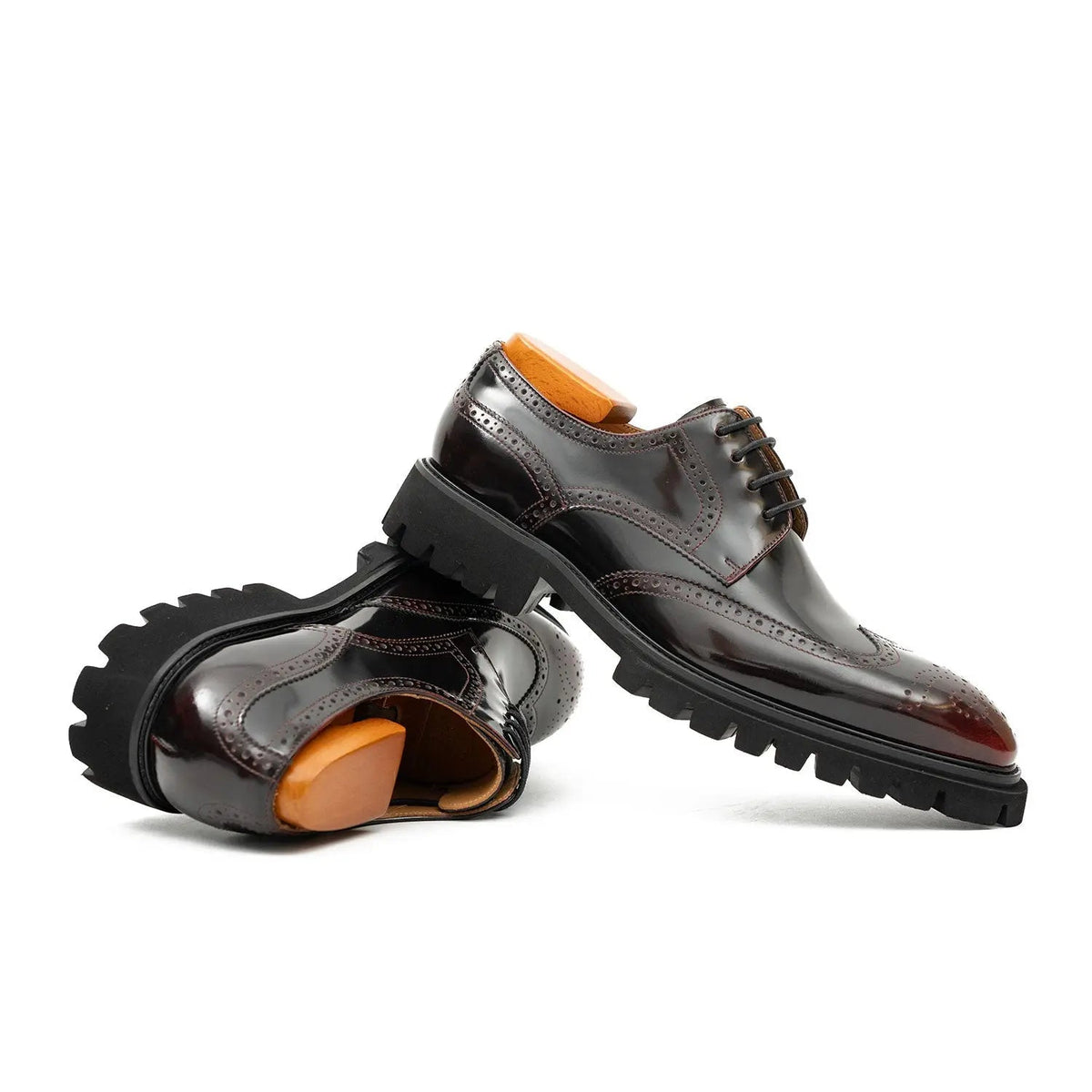 Dark Burgundy Wingtip Derby Shoes with Lug Sole