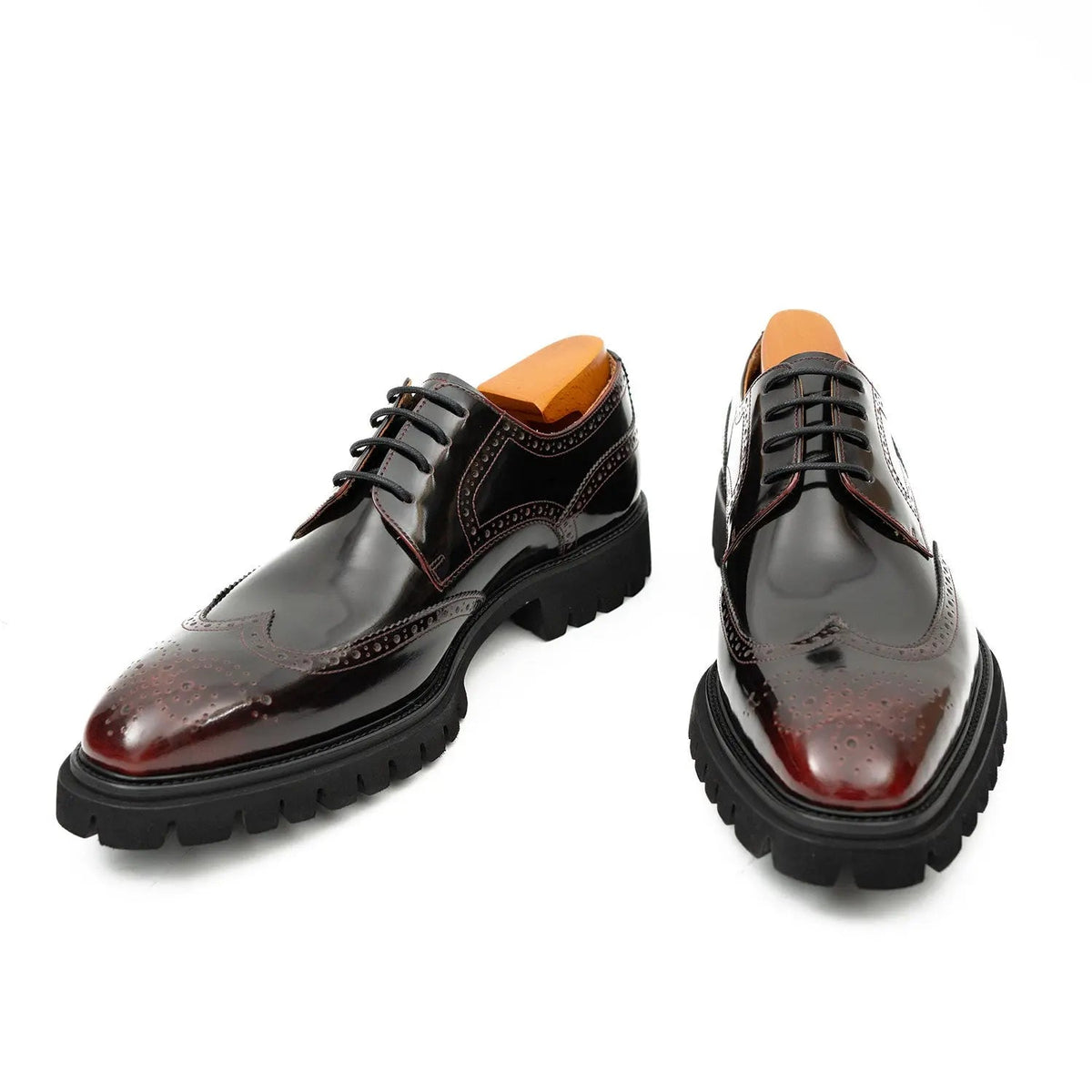 Dark Burgundy Wingtip Derby Shoes with Lug Sole