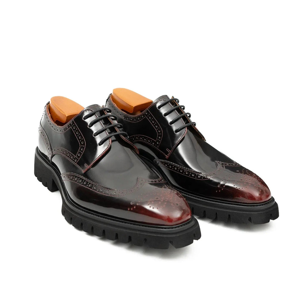 Dark Burgundy Wingtip Derby Shoes with Lug Sole