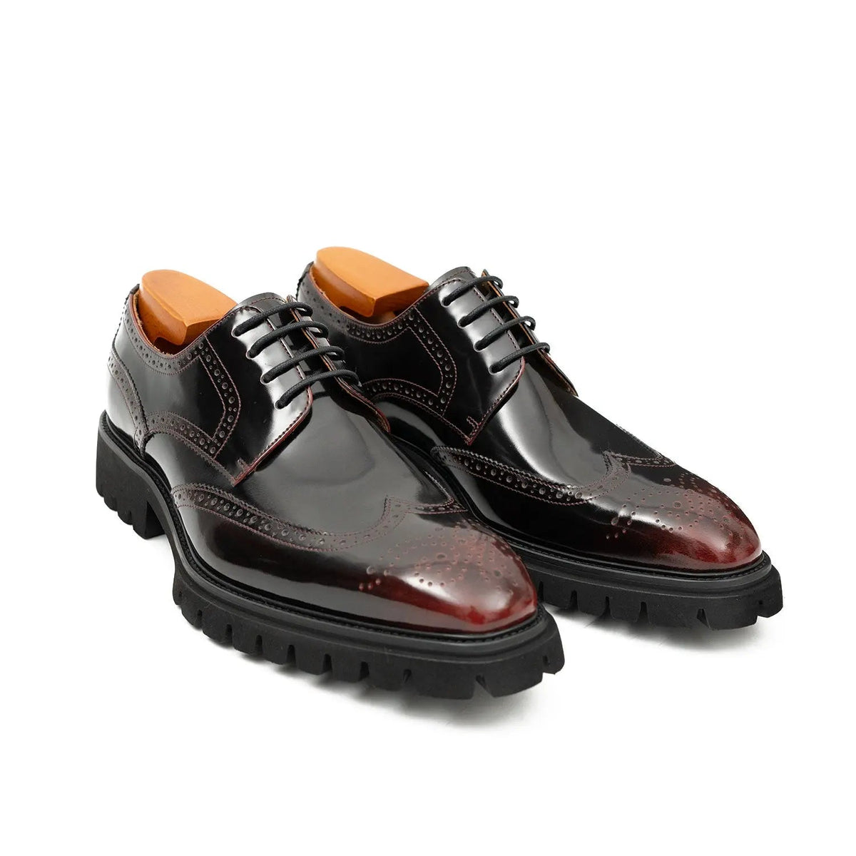 Dark Burgundy Wingtip Derby Shoes with Lug Sole