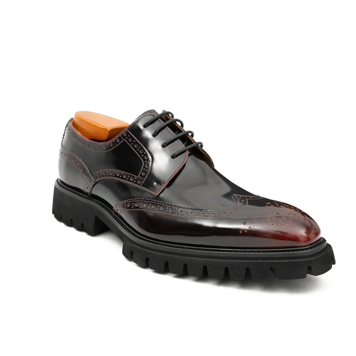 Dark Burgundy Wingtip Derby Shoes with Lug Sole