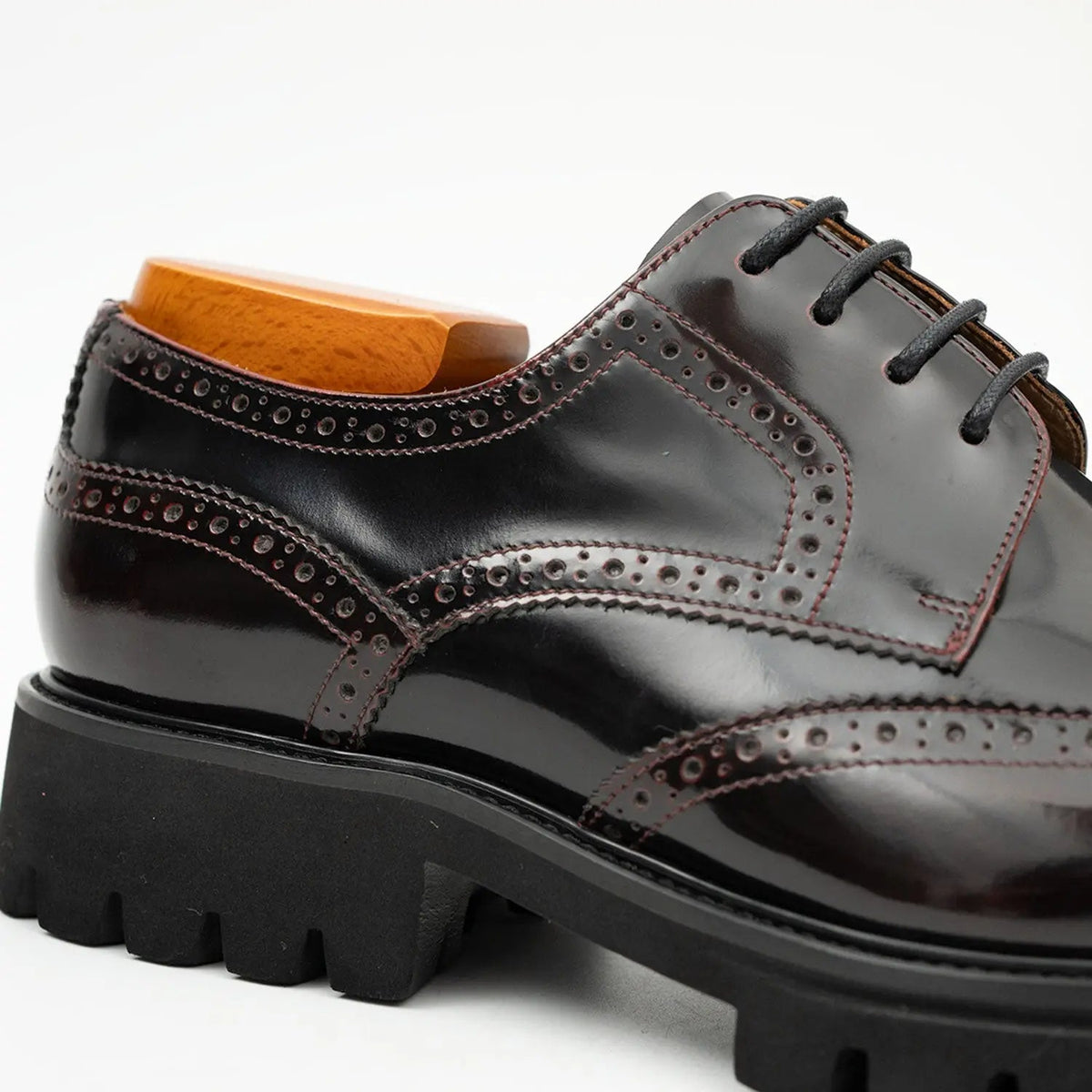 Dark Burgundy Wingtip Derby Shoes with Lug Sole