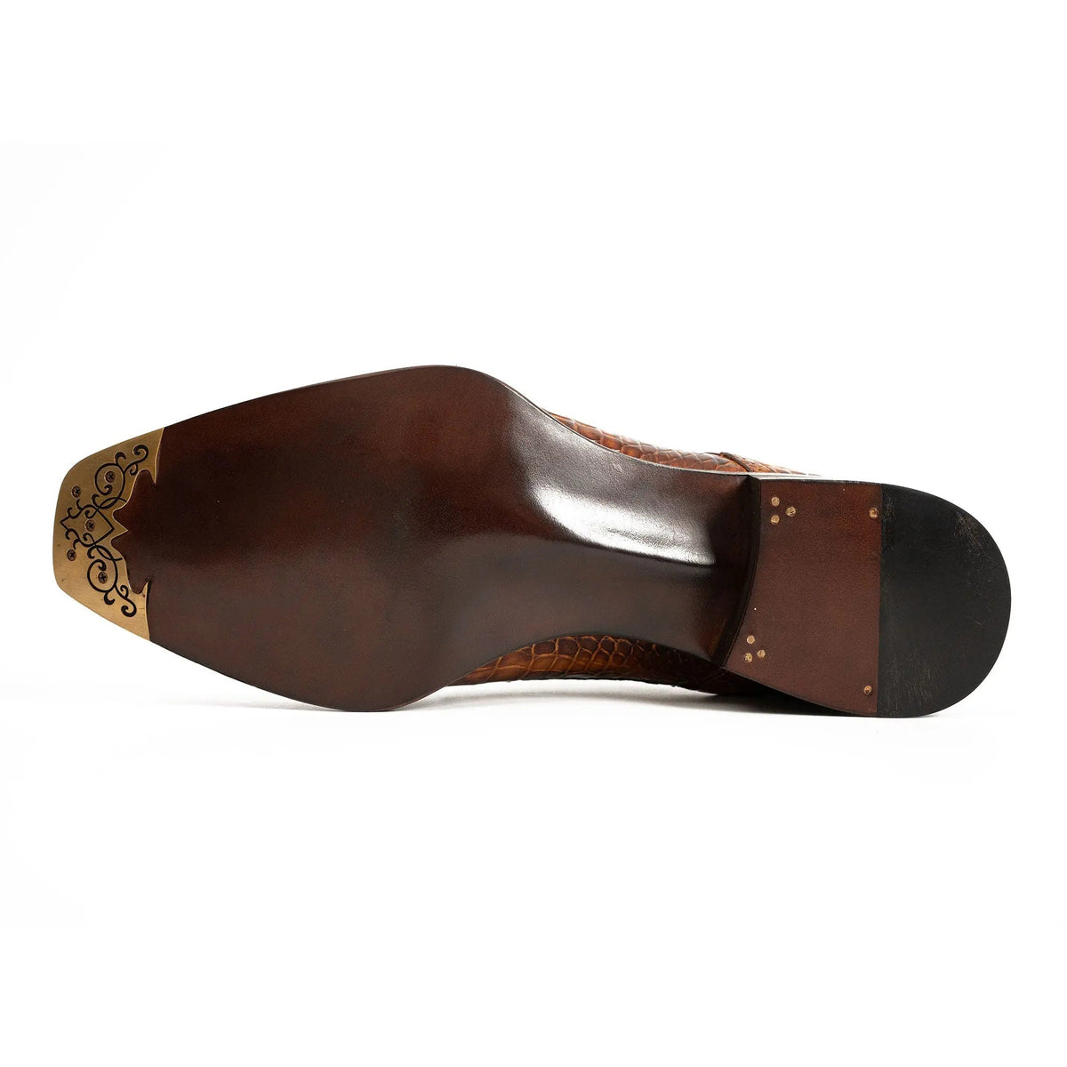 Orange-Brown Apron-Toe Derby Shoes with Scale-Pattern Texture