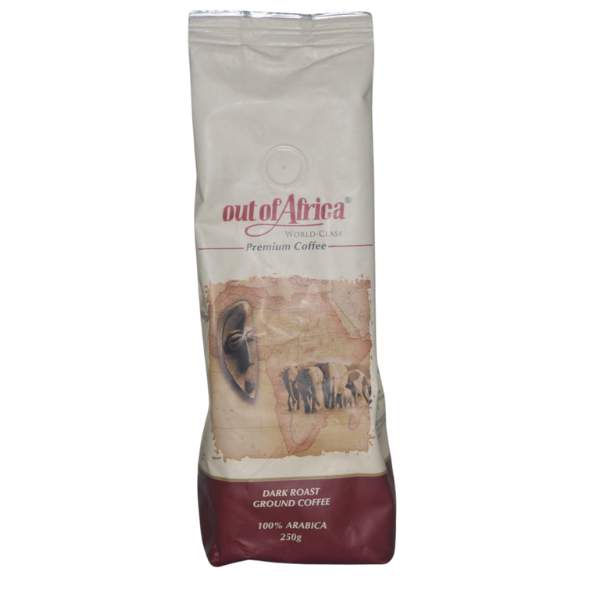Mt. Kenya Dark Roast Ground Coffee 250g front package close up