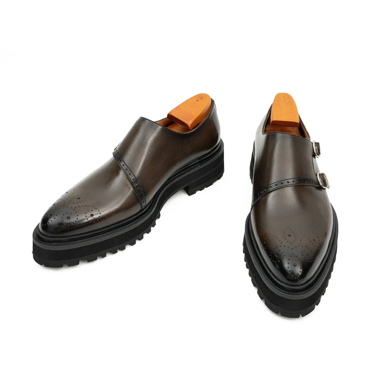 Dark Brown Lug Sole Double Buckle Monk Shoe