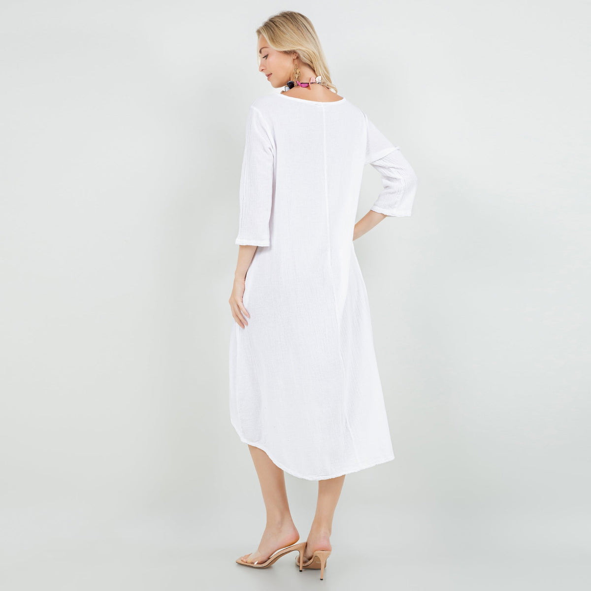 Ellen Our Hi-Low Cotton Gauze Dress with Sleeves and Pockets