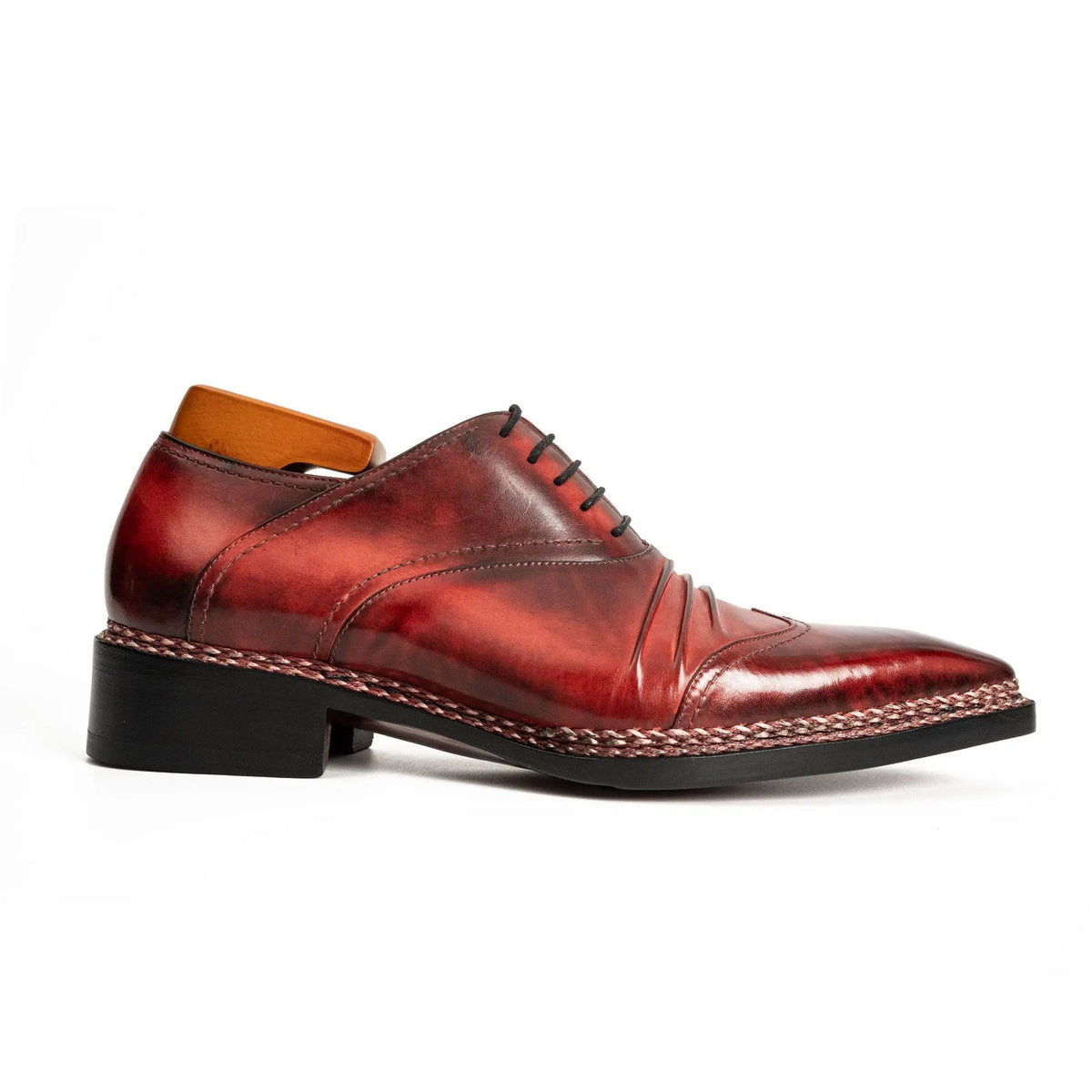 Red Textured Lace-Up Dress Shoe with Shaded Toe