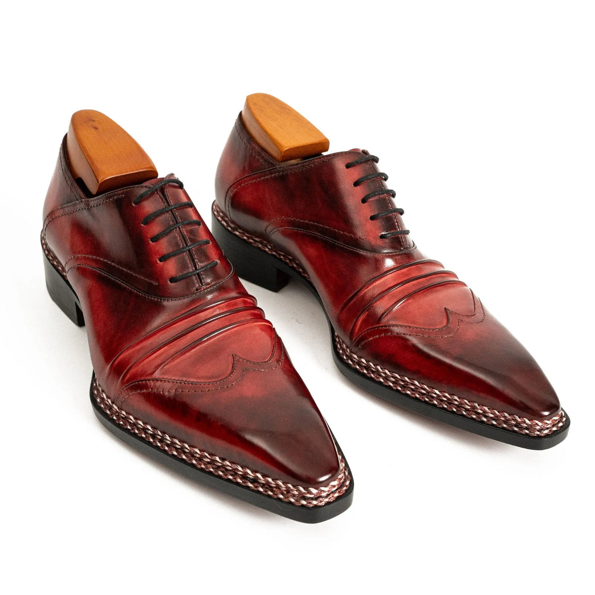 Red Textured Lace-Up Dress Shoe with Shaded Toe