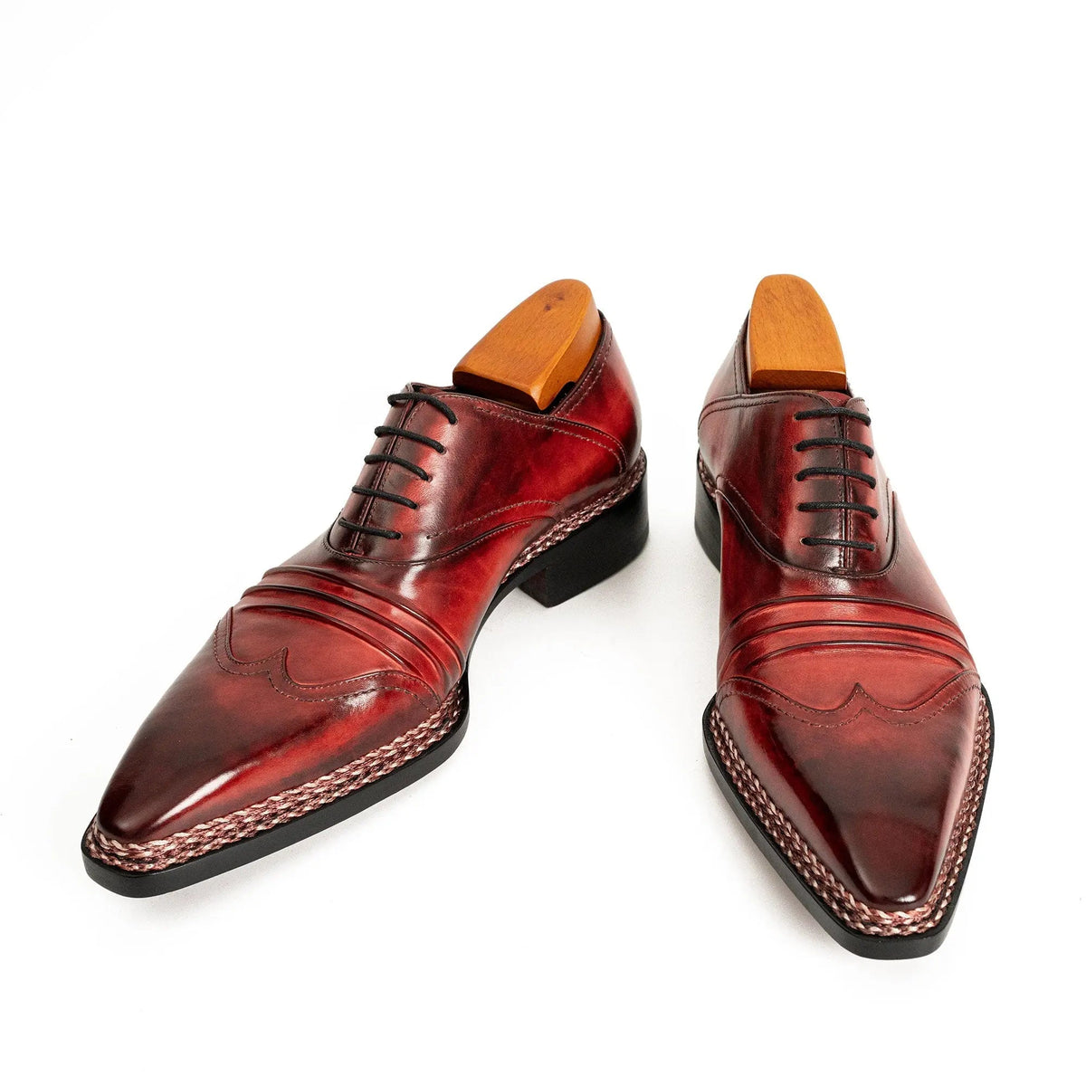 Red Textured Lace-Up Dress Shoe with Shaded Toe