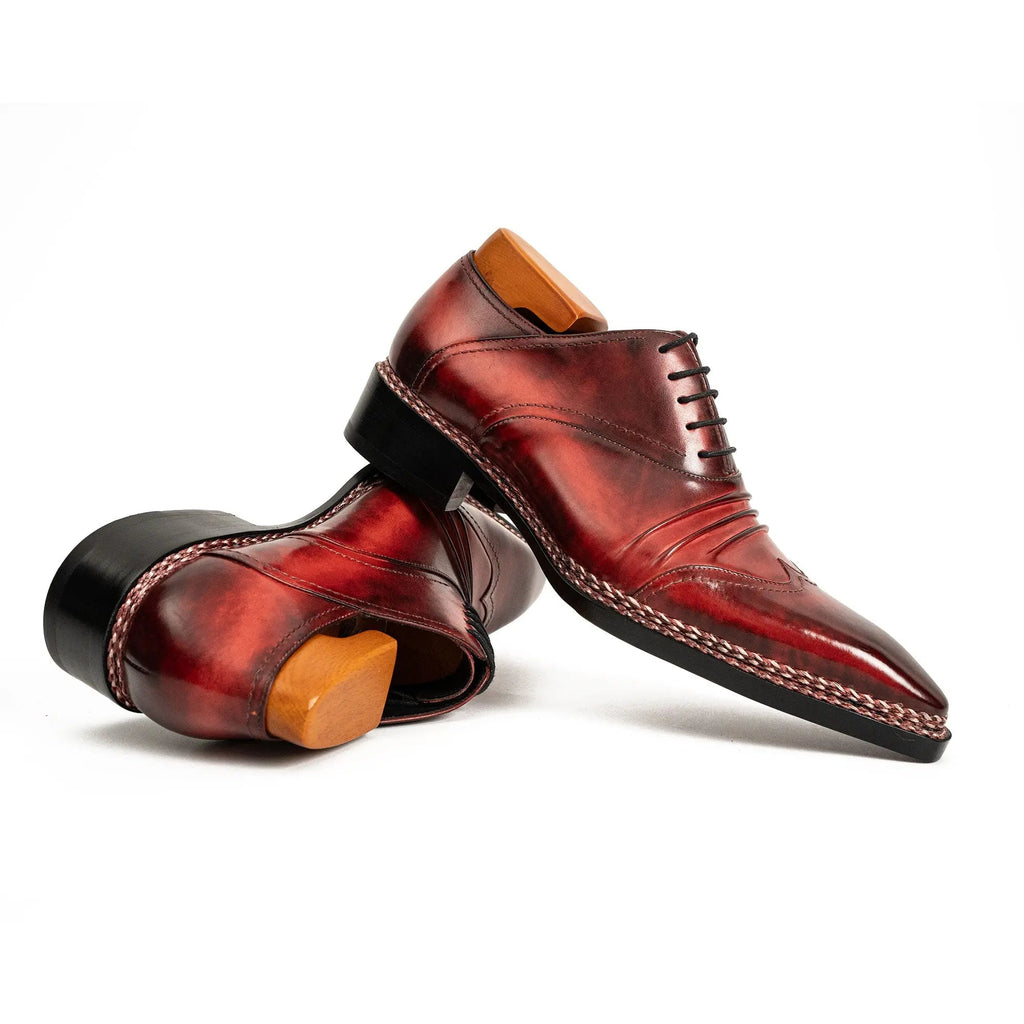 Red Textured Lace-Up Dress Shoe with Shaded Toe