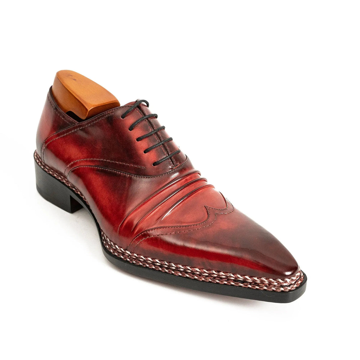 Red Textured Lace-Up Dress Shoe with Shaded Toe