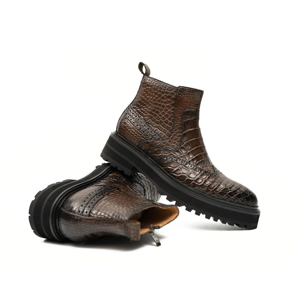 Dark Brown Textured Lug Sole Chelsea Ankle Boot