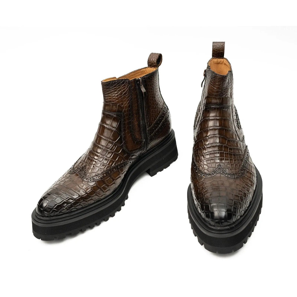 Dark Brown Textured Lug Sole Chelsea Ankle Boot