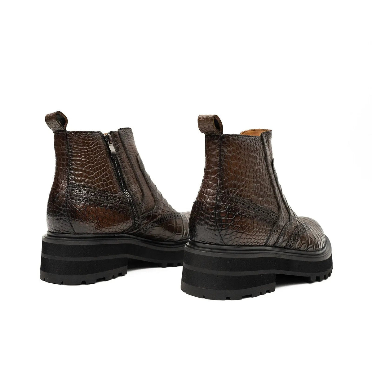 Dark Brown Textured Lug Sole Chelsea Ankle Boot