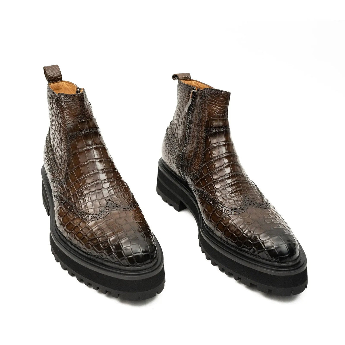 Dark Brown Textured Lug Sole Chelsea Ankle Boot