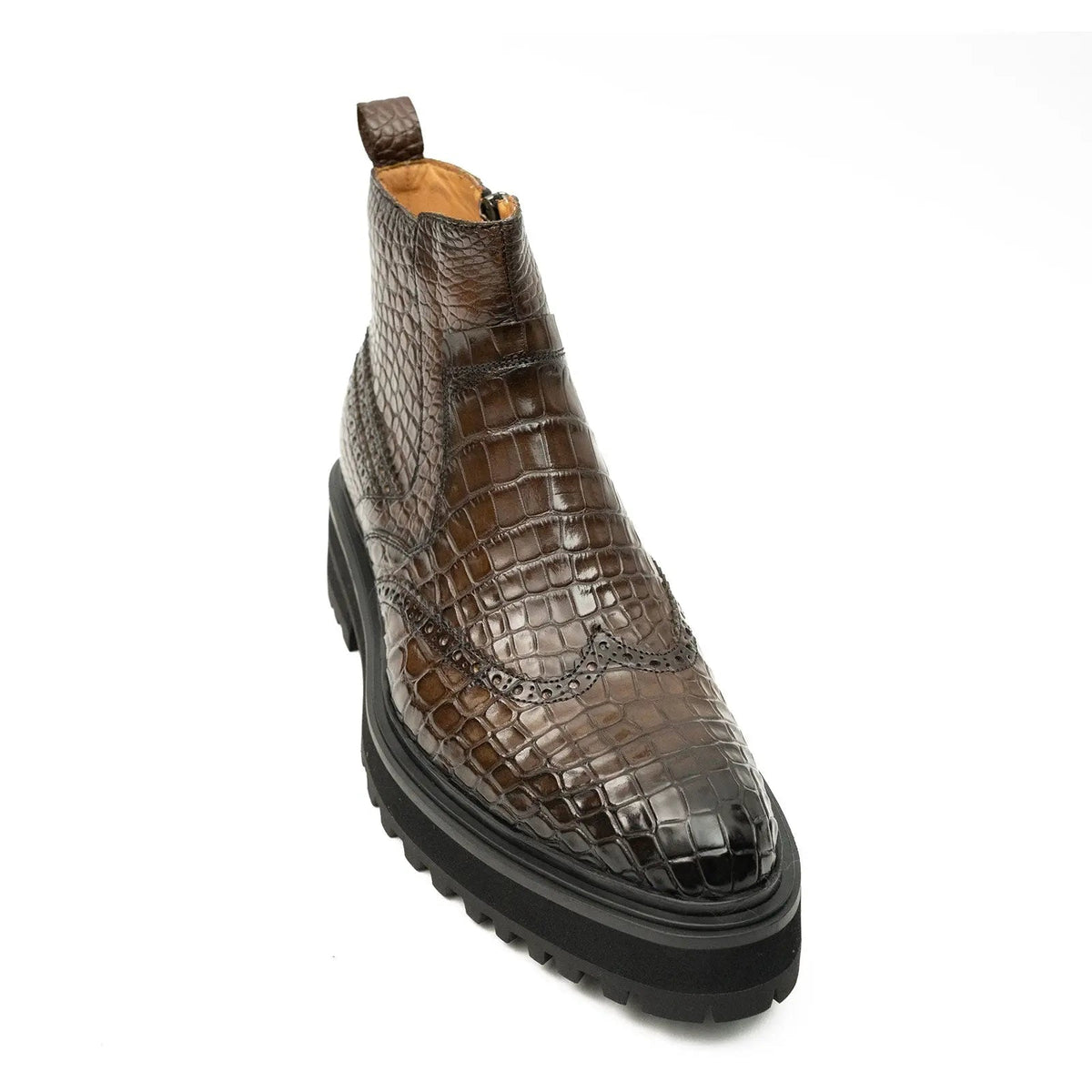 Dark Brown Textured Lug Sole Chelsea Ankle Boot