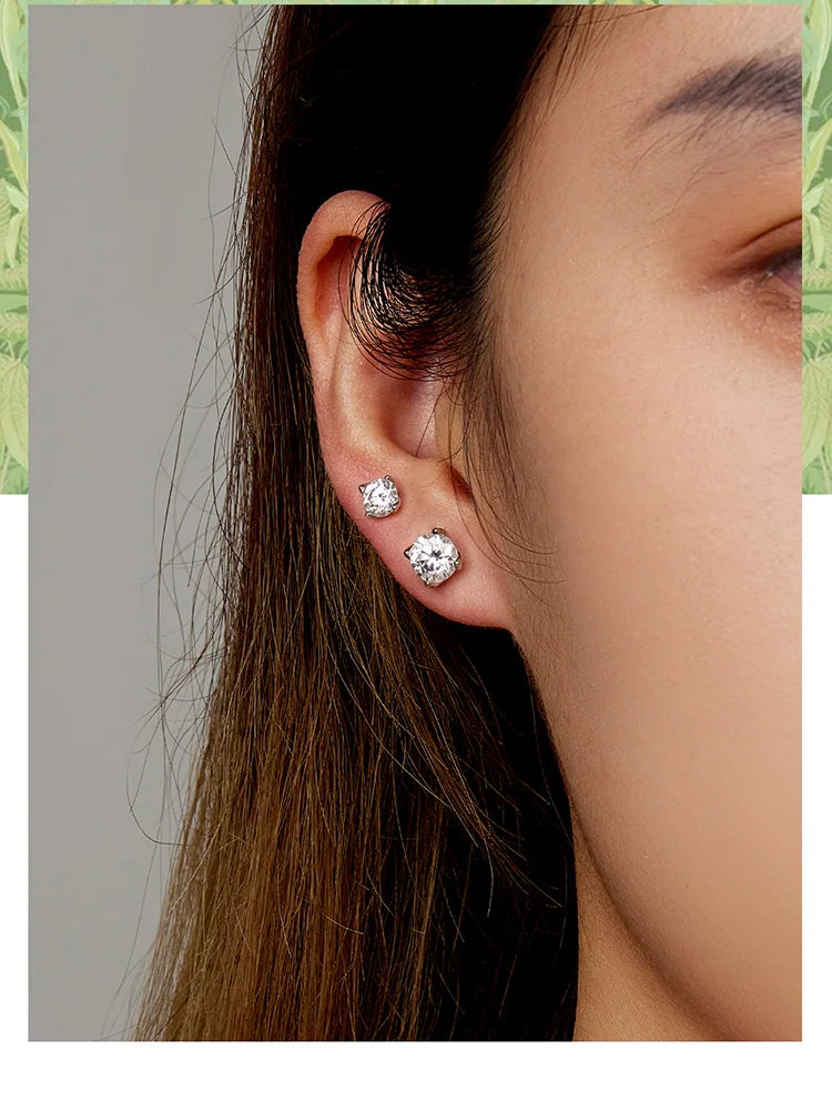 Silver-Tone Four-Prong Moissanite Solitaire Stud Earrings