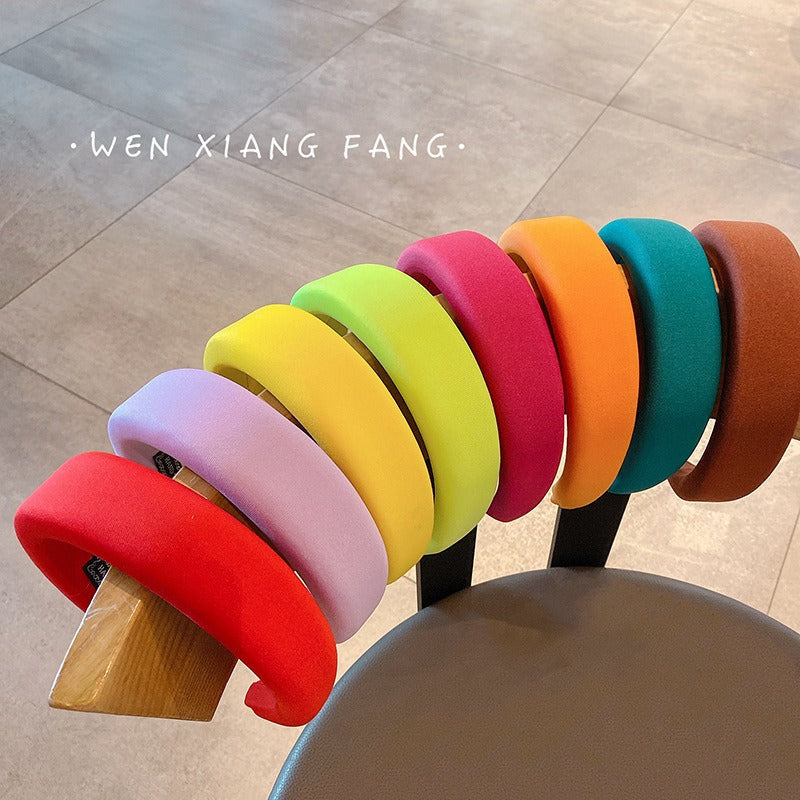 Candy colored thick sponge hair hoop for women's solid color wide edged and minimalist headband